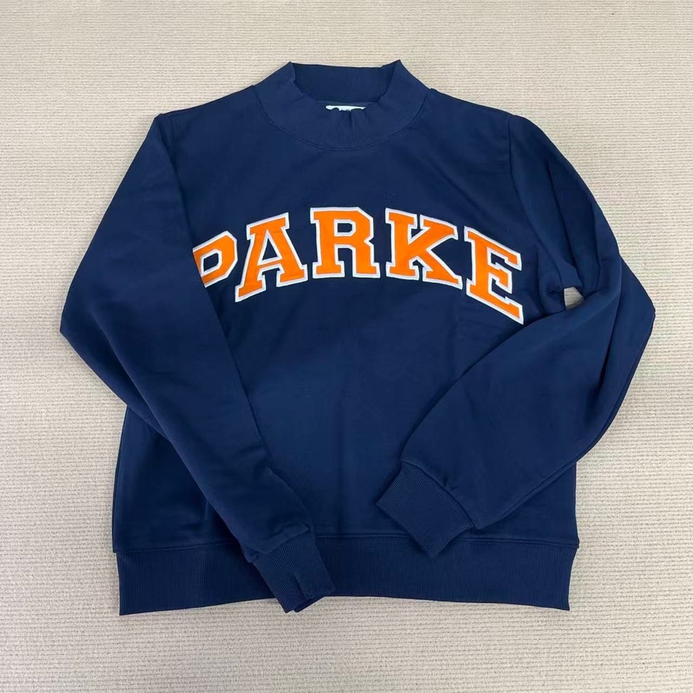 Parke Navy Crewneck Sweatshirt with Orange Lettering